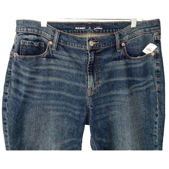 OLD NAVY NWT 14P Dark Wash Mid Rise Cropped Boyfriend Jeans Raw Hem 22" inseam - Picture 3 of 7